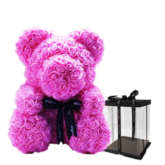 (Dark Pink - With Box 25CM ) ROSE TEDDY BEAR 25CM & 40CM FOAM VALENTINES DAY