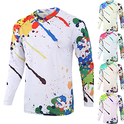21Grams Men's Downhill Jersey Long Sleeve Mountain Bike MTB Road Bike Cycling White Green Yellow Graffiti Bike Breathable Quick Dry Moisture Wicking Polyester Spandex Sports Graffiti Clothing Apparel Lightinthebox