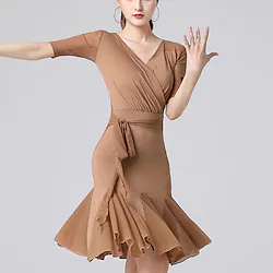 Latin Dance Latin Salsa Dance Dress Sash / Ribbon Women's Performance Daily Wear Short Sleeve Crystal Cotton Lightinthebox