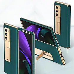 Flip PU Leather Phone Case For Samsung Galaxy Z Fold 2 Plating Camera Lens Protector PU Leather Shell with Phone Holder Stand Lightinthebox