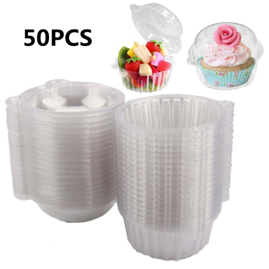 (50PCS) 50/100 Plastic Cupcake Muffin Single Cup Cake Holders Boxes Pods Domes Cases Set