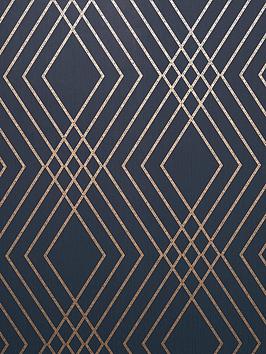 Fine Décor Shard Trellis Navy & Gold Wallpaper