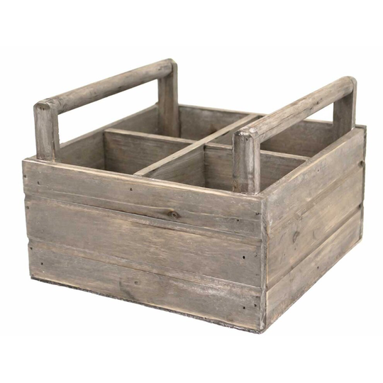 (Single) Grey Wash Wooden Condiment Holder Serving Crate Kitchen Storage Box