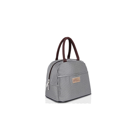 HOMESPON Insulated Lunch Bag Cool Bag for Lunch Boxes Striated Waterproof Fabric Foldable Picnic Handbag for Women, Adults, Students (Grey)