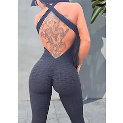 Women's Yoga Suit Tracksuit Tiktok Scrunch Butt Criss Cross Yoga Fitness Gym Workout High Waist Bodysuit Romper Sports Butt Lift Tummy Control 4 Way Stretch Quick Dry High Elasticity Sports Lightinthebox
