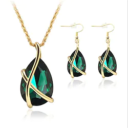Jewelry Set Drop Earrings For Women's Sapphire Crystal Synthetic Emerald Party Wedding Special Occasion Gemstone Crystal Crystal Rose Gold Plated Pear Cut Solitaire Teardrop Green Gray / Gift Lightinthebox