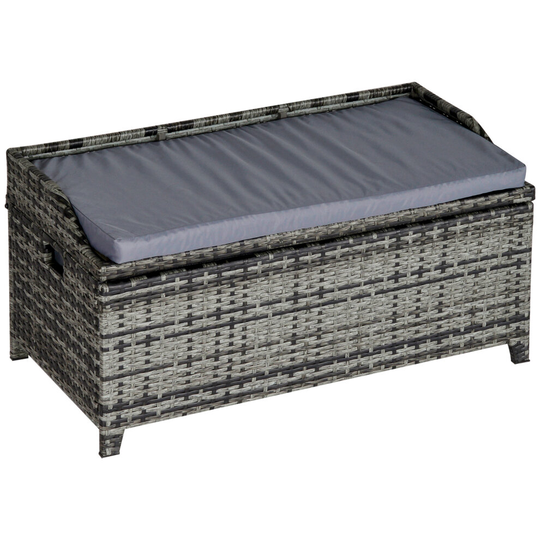Outsunny Rattan Storage Bench Stool Box Seat Seater Wicker Grey