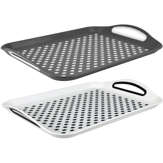 Invero Set of 2X Anti-Slip Top and Bottom Plastic Serving Tray with High Grip Rubber Surface, Non-Slip Padded Base and Easy...