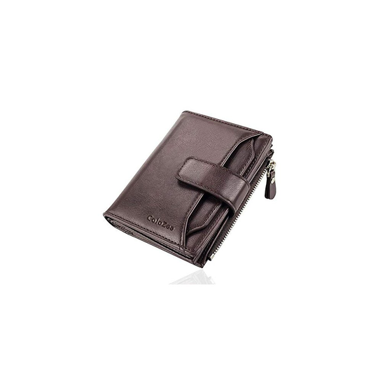 Men's Wallet, Genuine Leather RFID Blocking Wallet Mens, Credit Card Holder Bifold Wallet with Zip Coin Pocket for Men, with Gift Box, Dark