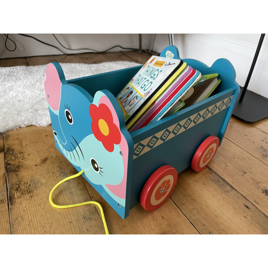 (Elephant) Pull Along Toy Book Storage Box Toy Cart
