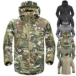 Men's Camouflage Hunting Jacket Military Tactical Jacket Hooded Outdoor Thermal Warm Waterproof Windproof Breathable Spring Summer Jacket Fleece Polyester Camping / Hiking Hunting Fishing Camouflage Lightinthebox