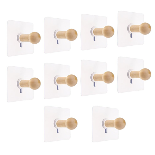 10 Self Adhesive Wooden Hat Hooks Hanger Wall Mounted Coat Towel Hanging Door