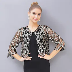 The Great Gatsby Charleston Retro Vintage Roaring 20s 1920s Cloak Party Costume Masquerade Women's Sequins Costume Vintage Cosplay Party / Evening 3/4 Length Sleeve Shawl Masquerade / Organza Lightinthebox