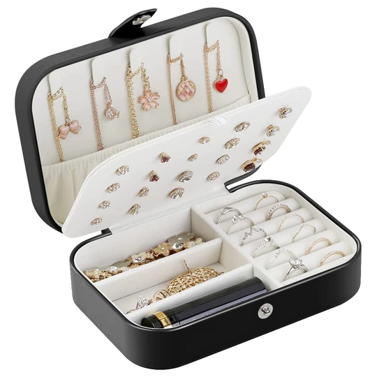 (Black) Jewellery Box Organiser PU Leather Jewelry Storage Case