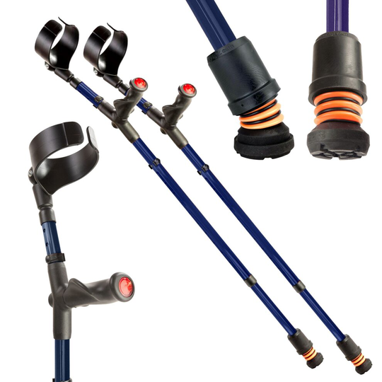 (Pair, Blue) Flexyfoot Shock Absorbing Comfort Grip Double Adjustable Crutches, Choice of Colours Available, Improve Safety, Improve Grip, Reduce Shoc