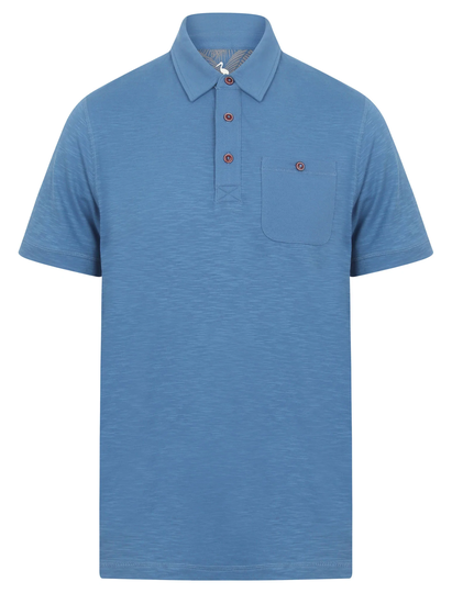 Polo Shirts Pale Cotton Slub Polo Shirt with Chest Pocket in Federal Blue - South Shore / S - Tokyo Laundry