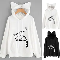 Inspired by Animal Cat Hoodie cat ears Anime Cat Ear Hoodie For Men's Women's Unisex Adults' Hot Stamping 100% Polyester Lightinthebox