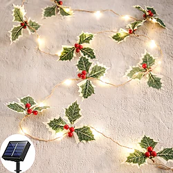 Christmas Red Fruit Leaves Fairy String Lights 4.5m 50LED Solar Powered Outdoor Waterproof Garden Lights 8 Modes Lighting Xmas Party Holiday Wedding Patio Decorative Light Lightinthebox