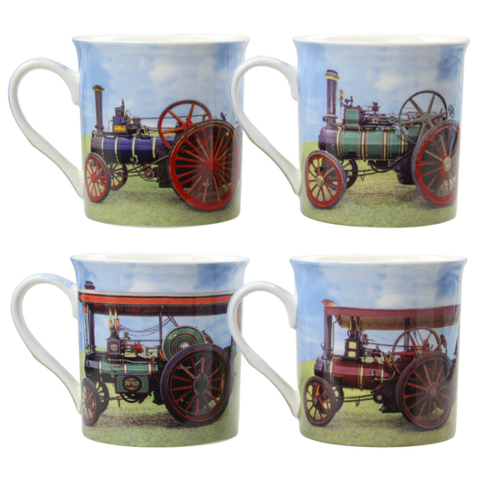 Set of 4 Tea Coffee Mugs Cups Steam Traction Engines Fine China Mug Drinks Cup