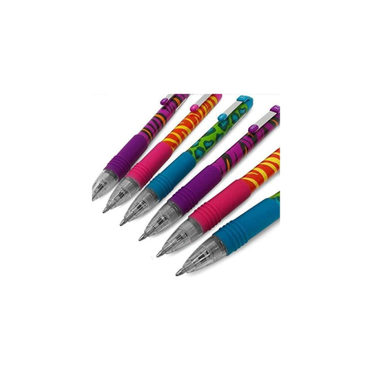 Zebra Z-Grip Funky - Animal Brights Pattern Retractable Coloured Ballpoint Pen - Assorted 6 Pack