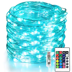 Fairy Lights 100 LED 33 FT Christmas Lights USB Plug 16 Colors Changing Silver Wire Firefly Lights with IR24 Key Remote Control for Indoor Party Halloween Christmas Lightinthebox