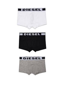 Diesel Boys 3 Pack Logo Waistband Boxer Shorts - White/Black/Grey, White/Black/Grey, Size Age: 8 Years