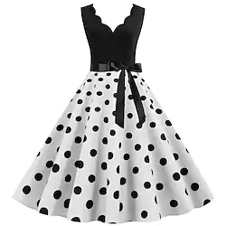 Audrey Hepburn Polka Dots 1950s Cocktail Dress Vintage Dress Spring Summer Dress Rockabilly Prom Dress Women's Adults' Costume Vintage Cosplay Evening Party Engagement Party Homecoming Sleeveless V Lightinthebox