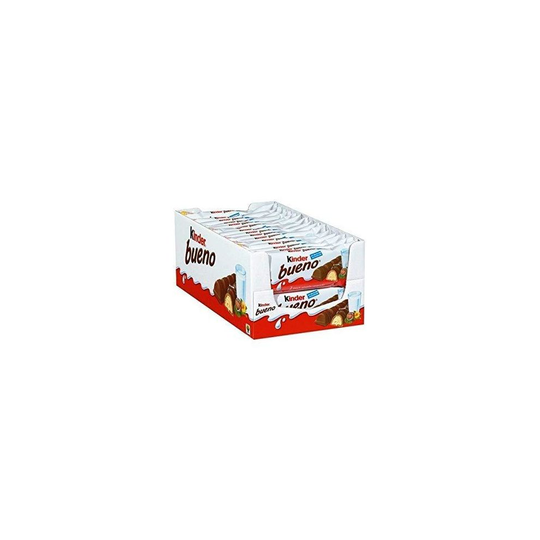 Full Box of 30 Bars Kinder Bueno Chocolate with Hazelnut Cream Filled Waffles