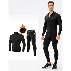 Men's Activewear Set Base Layer 2 Piece Athletic Winter Long Sleeve Fleece Thermal Warm Breathable Soft Fitness Running Jogging Sportswear Activewear Solid Colored Dark Grey Dark Green Burgundy Lightinthebox