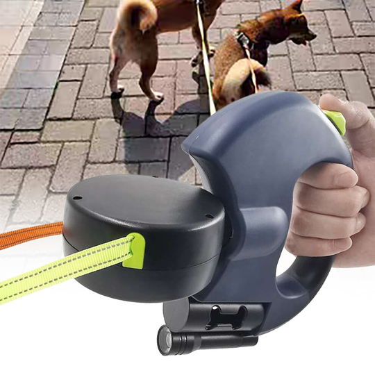 (Black) Retractable Dual Double Pet Leash Rope