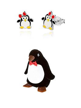 The Love Silver Collection Sterling Silver Enamelled Penguin Stud Earrings With Novelty Gift Box