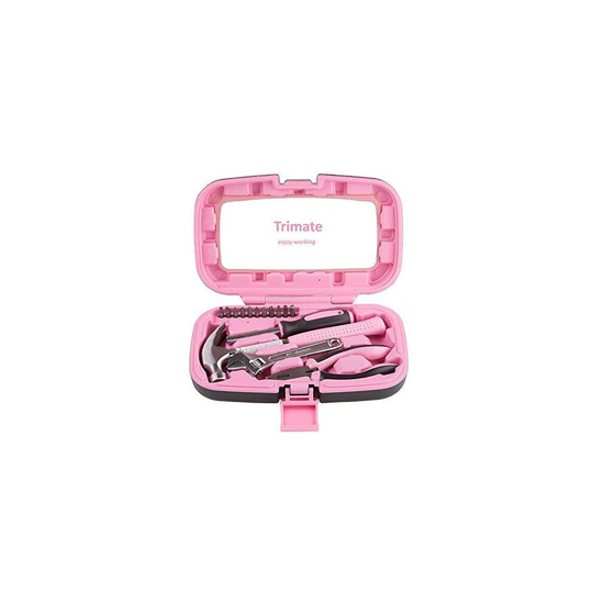Household Hand Tools, Tool Set - 7 Piece by Trimate, Set Includes - Hammer, Screwdriver Set, Pliers (Tool Kit for the Home, Office, or Car) (Pink