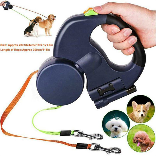 (Dark blue) Double Head Automatic Retractable Dog Leash Pet Collar For Dogs Walking Lead