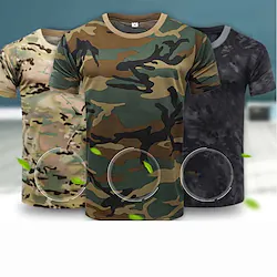 Men's Camouflage Hunting T-shirt Tactical Military Shirt Camo Short Sleeve Outdoor Summer Quick Dry Breathable Sweat-Wicking Top Polyester Camping / Hiking Hunting Performance Combat Army Green Lightinthebox