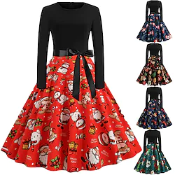 Audrey Hepburn Mrs.Claus Christmas Dress Vacation Dress Women's Costume Party Dailywear Christmas Christmas Carnival New Year Masquerade Adults Party Christmas Vacation Polyester Dress Lightinthebox