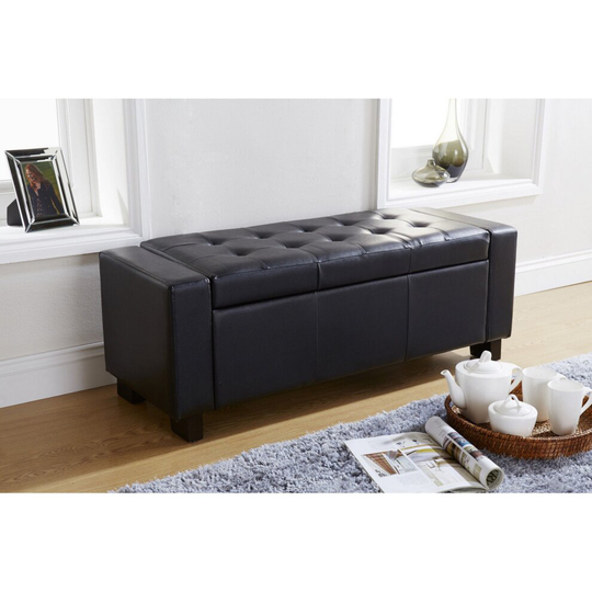 Verona Ottoman Storage Bench Bedding Box - Brown Faux Leather