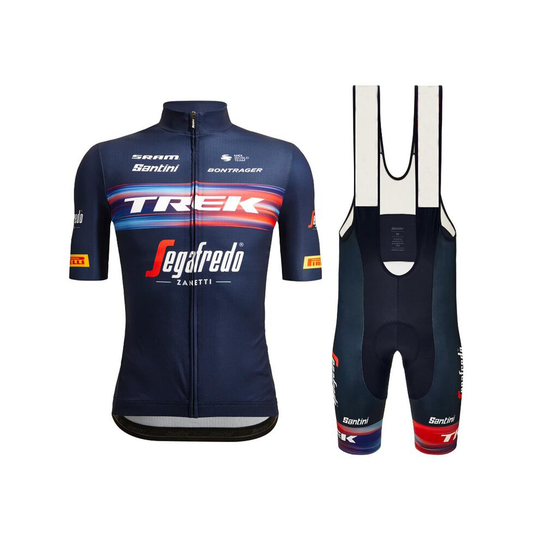 (Trek/Blue/M) Men's Short Sleevet Cycling Jersey +Bib Shorts Set