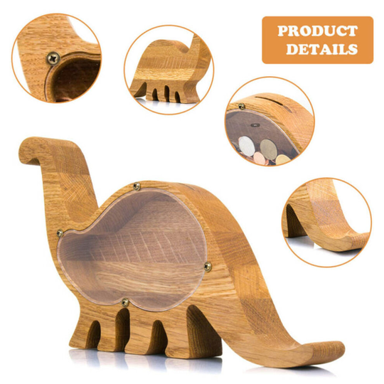 Wooden Piggy Bank Creative Funny Dinosaur Shape Coin Saving Money Box