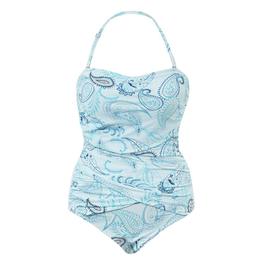 (16, Paisley Bandeau Aqua) Rosalind Paisley Bandeau Womens One Piece Swimsuit /Swimwear - Aqua