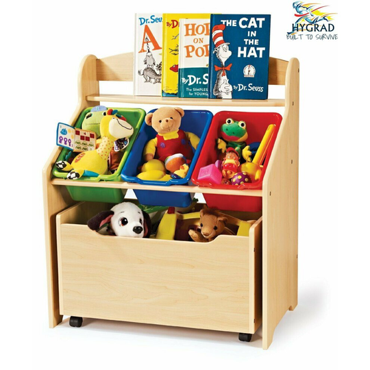 HYGRAD® Wooden Toy Box Storage Unit Childrens Kids Chest Bookshelf Toy Organizer