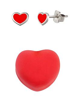 The Love Silver Collection Sterling Silver Red Enamel Heart Stud Earrings With A Novelty Gift Box