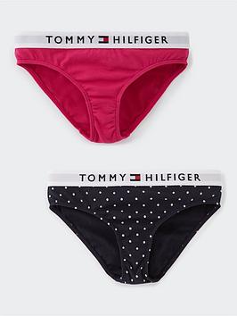 Tommy Hilfiger Girls Print Briefs (2 Pack) - Navy Polka Dot/Pink, Navy Polka Dot/Pink, Size Age: 8-10 Years, Women