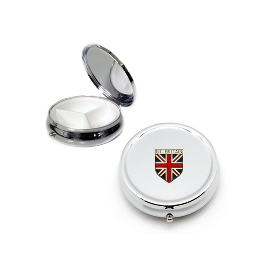 Great Britain Union Jack silver round pill box