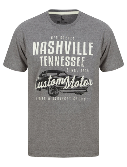 T-Shirts Nash Car Motif Cotton Jersey T-Shirt in Mid Grey Marl - South Shore / S - Tokyo Laundry