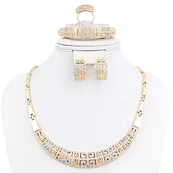 Hoop Earrings 4pcs Rhinestone Alloy Rings 1 Necklace Earrings Bracelets Women's Simple Luxury Elegant Geometrical Geometric Jewelry Set For Party Street Daily / Wide Bangle / Engagement Lightinthebox