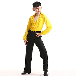 Latin Dance Kids' Dancewear Top Cascading Ruffles Crystals / Rhinestones Boys' Training Performance Long Sleeve Polyester Lightinthebox