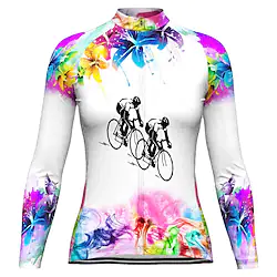 21Grams Women's Cycling Jersey Long Sleeve Bike Top with 3 Rear Pockets Mountain Bike MTB Road Bike Cycling Breathable Quick Dry Moisture Wicking Reflective Strips White Graphic Polyester Spandex Lightinthebox