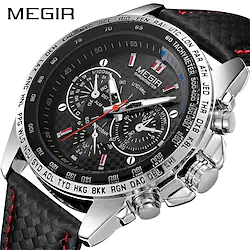 MEGIR Top Brand Men's Watch Luminous Waterproof Leather Strap Sports Quartz Watches 1010G Lightinthebox