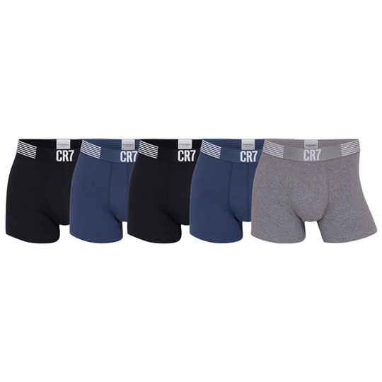 (M, Black/Blue/Grey) CR7 Mens 2021 Cristiano Ronaldo 5-Pack Cotton Trunk Breathable Boxer Briefs