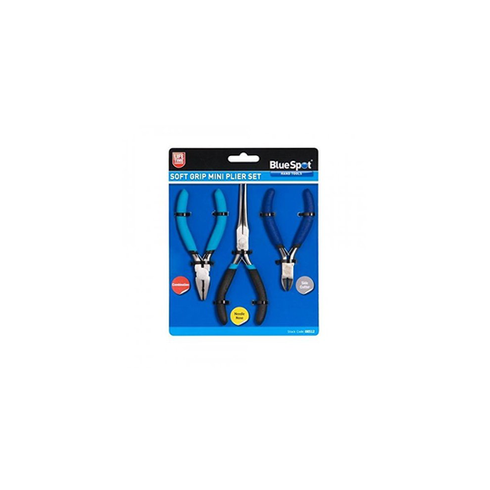 Blue Spot 08512 Combination Mini Plier Set Needle With Side Cut - Blue (3-piece) - set mini combination nose pliers 3 needle side soft grip piece